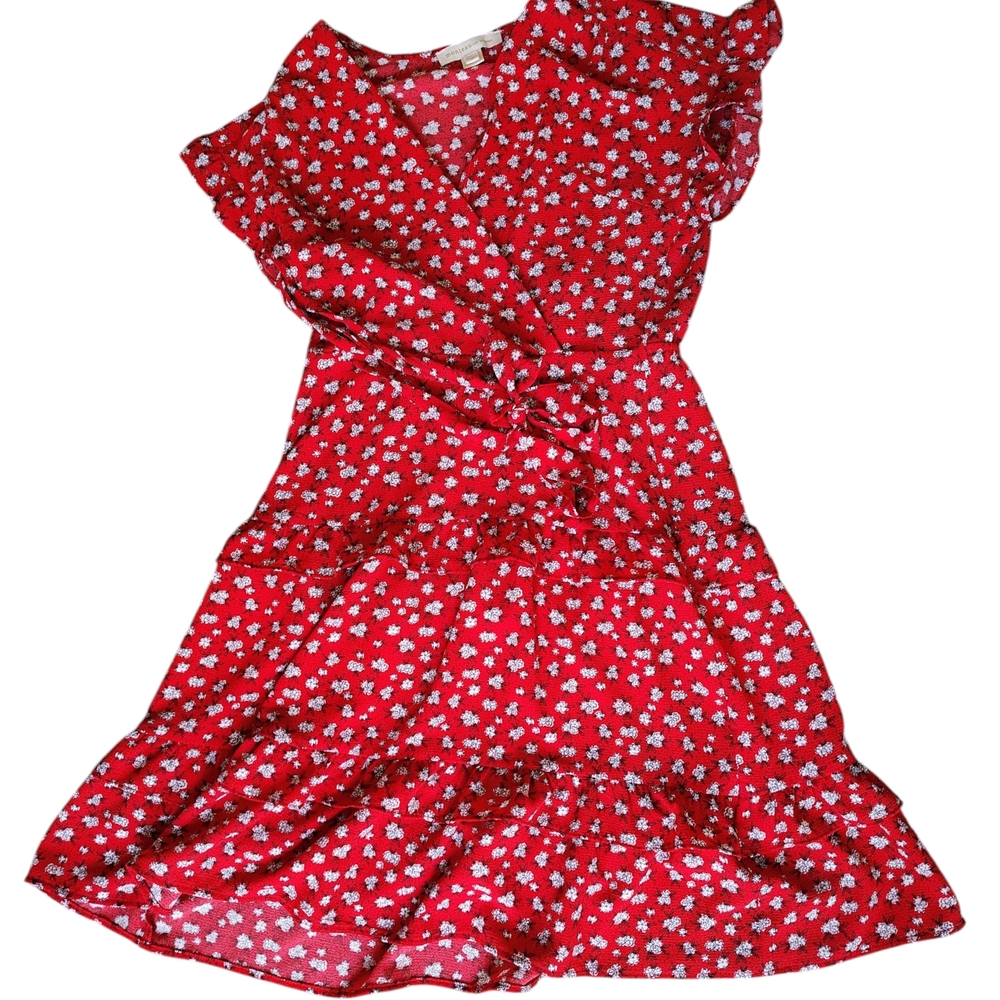 Monteau Red Sundress with Flutter Sleeves and V-neck